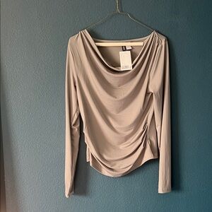 H&M Soft Gray Drape Neck Blouse